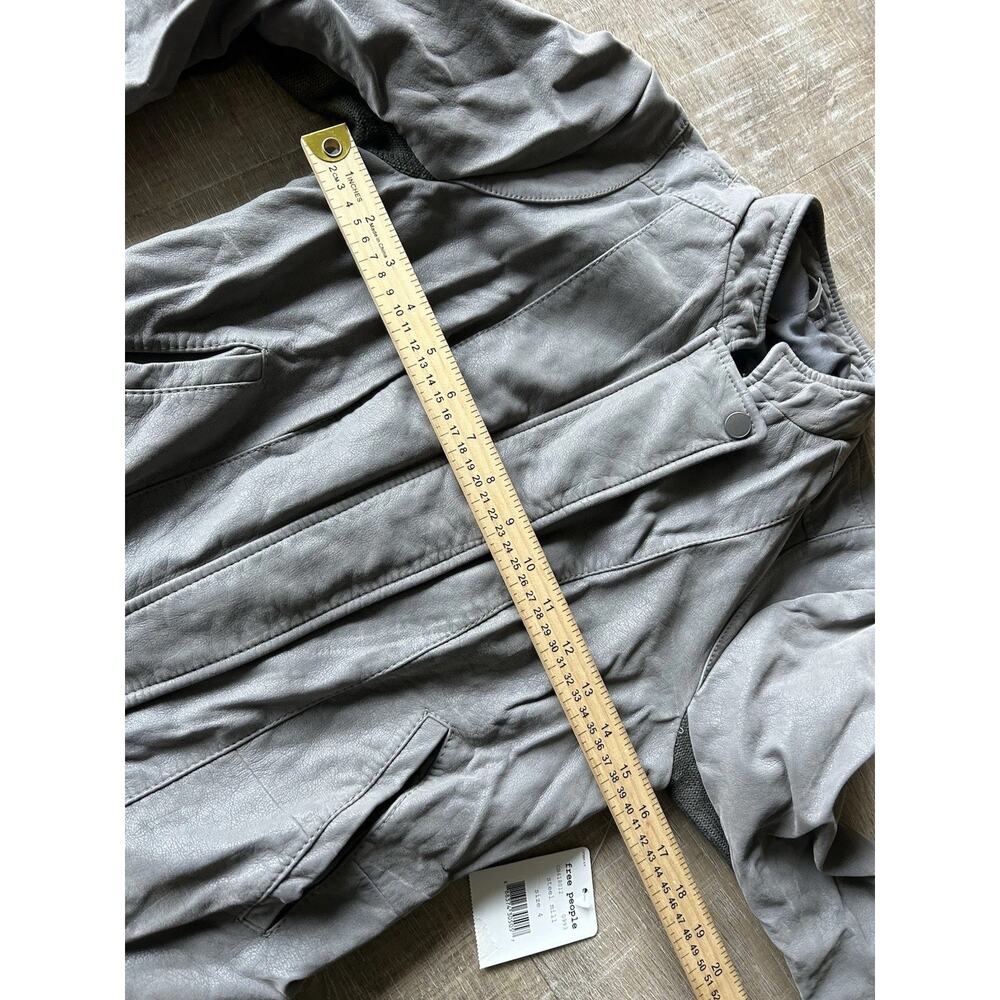 Free People Steel Mill Moto Jacket Womens 4 Gray Faux Leather Vegan NWT - Picture 6 of 14